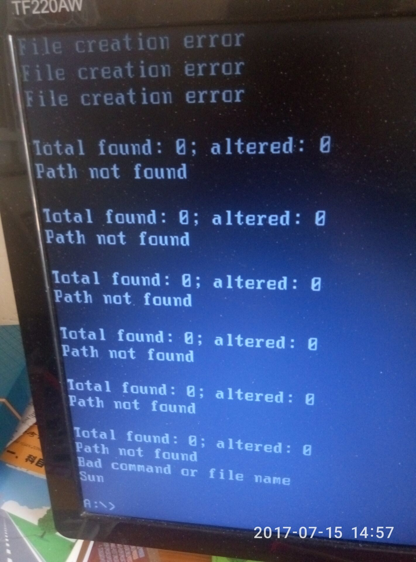 电脑开机显示total found: 0;altered:0就不动了，怎么办,老王弱电